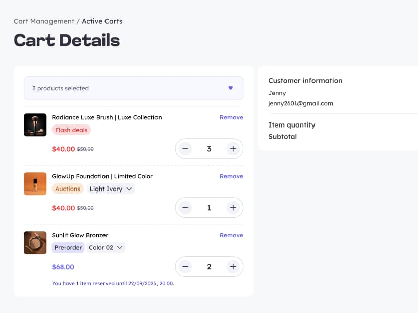🛒 Get customer carts & contact details